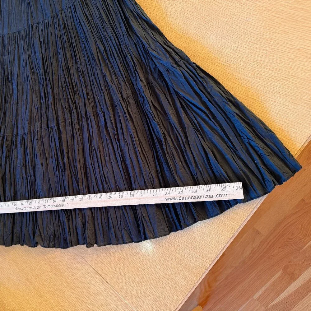Black Cotton Tiered Lined Crinkle Maxi Skirt NWT elastic-waist boho festival - Picture 7 of 11